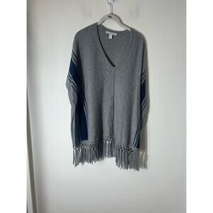 Autumn Cashmere Gray and Navy Fringe Poncho Sz XS/S